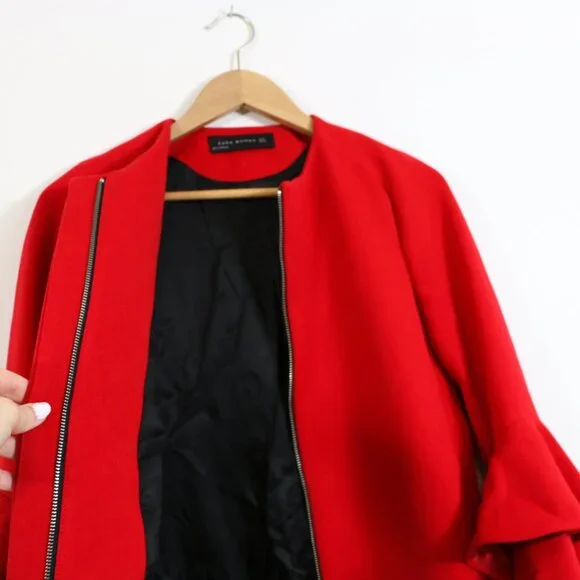 *Zara Red Coat with Ruffle Sleeve - Picture 4 of 7